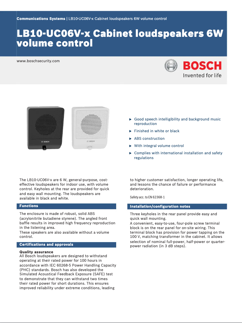 Page 1 de la notice Manuel utilisateur Bosch LB10-UC06V-x