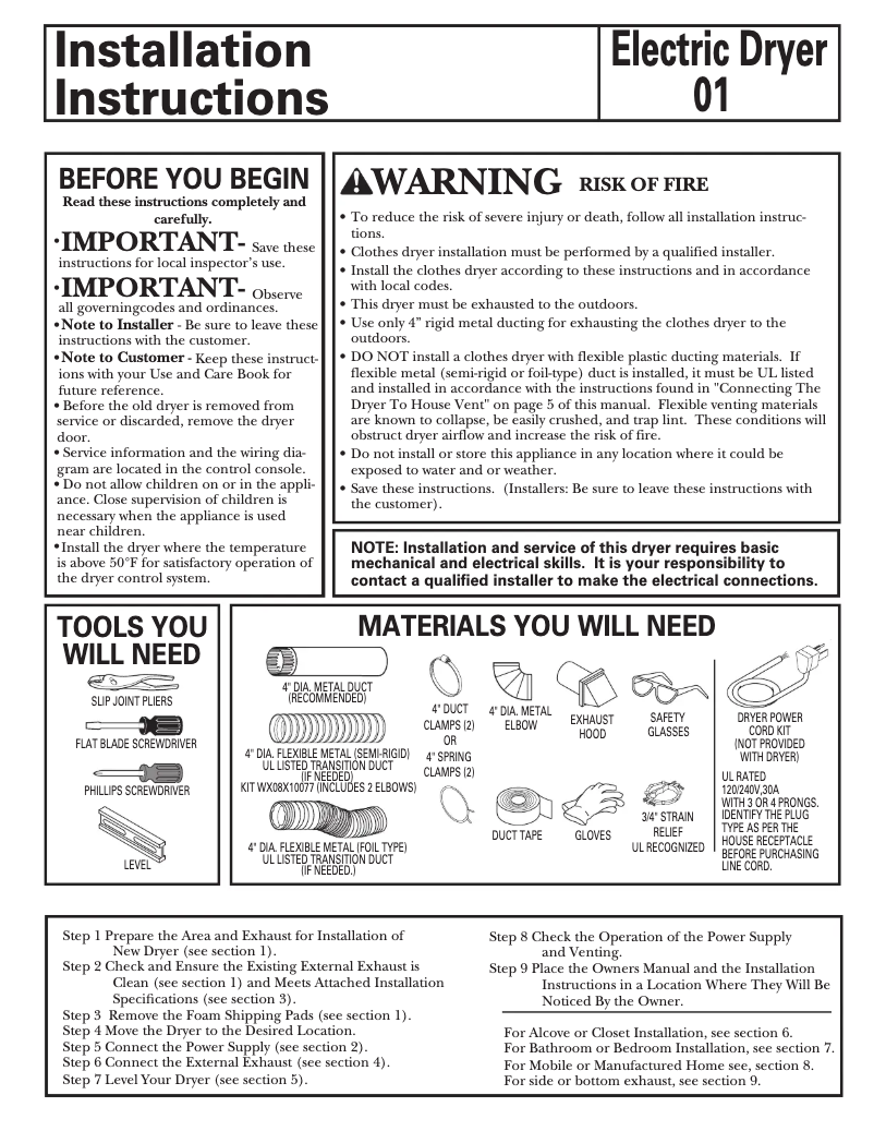 Page n°1 - Guide d'installation GE DCCB330EGWC
