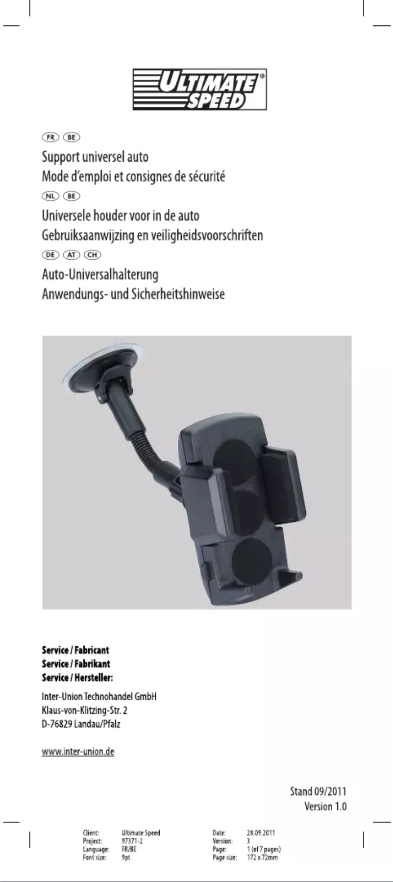 Page 1 de la notice Manuel utilisateur Ultimate Speed IAN 69008