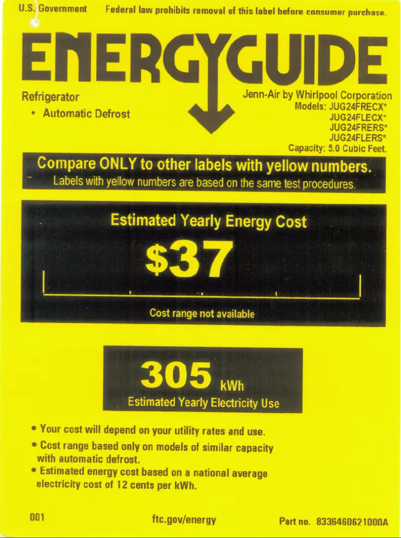 Page 1 de la notice Label énergétique JennAir JUG24FLECX