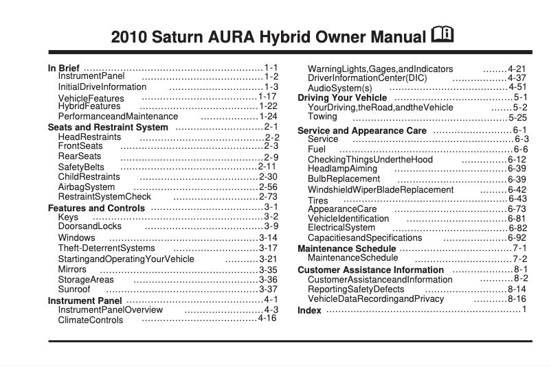 Image de la première page du manuel de l'appareil Aura Hybrid (2010)