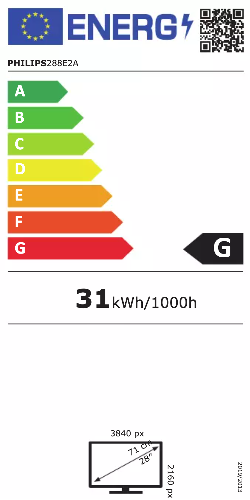 Page 1 de la notice Label énergétique Philips 288E2A