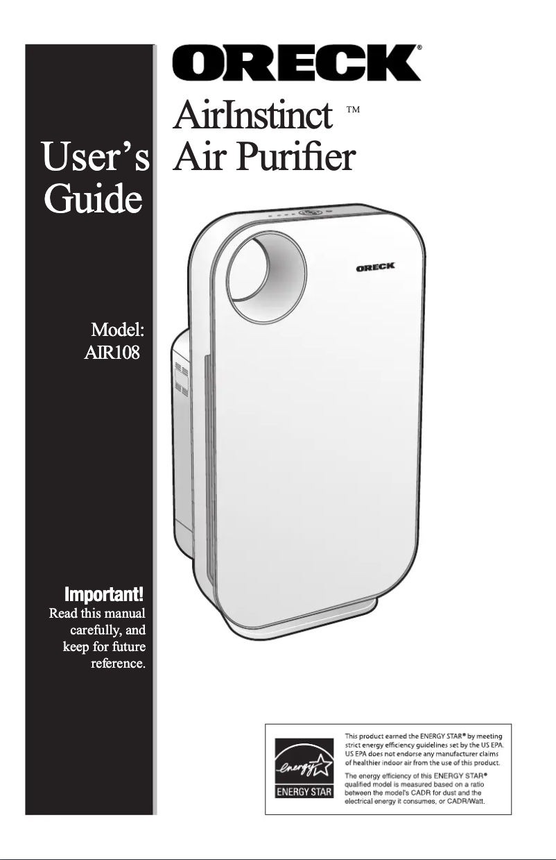 Page n°1 - Manuel utilisateur Oreck AirInstinct 200 AIR108