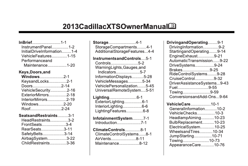 Image de la première page du manuel de l'appareil XTS Sedan (2013)
