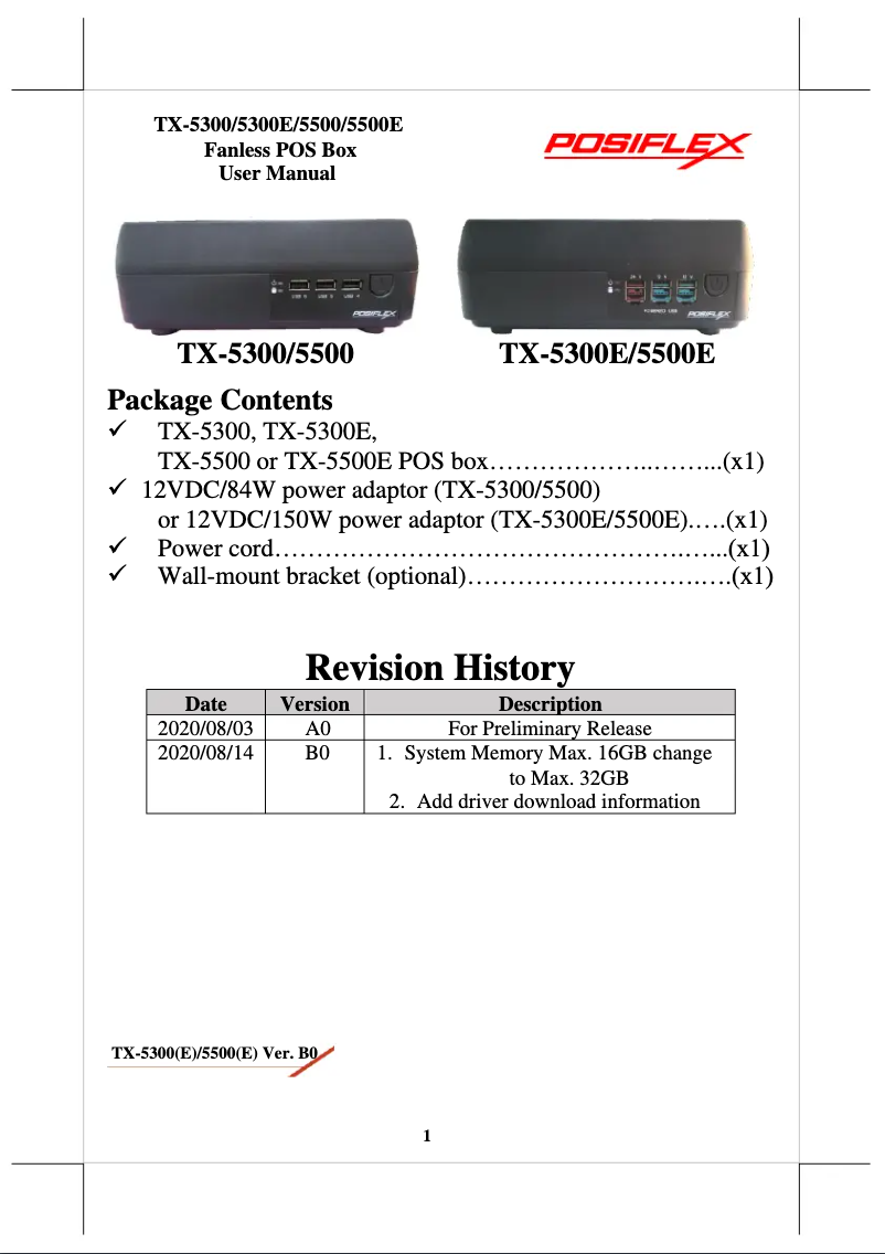 Page 1 de la notice Manuel utilisateur Posiflex TX-5300