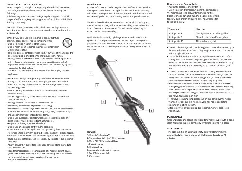 Image de la première page du manuel de l'appareil Ceramic Curler 25mm VS325A