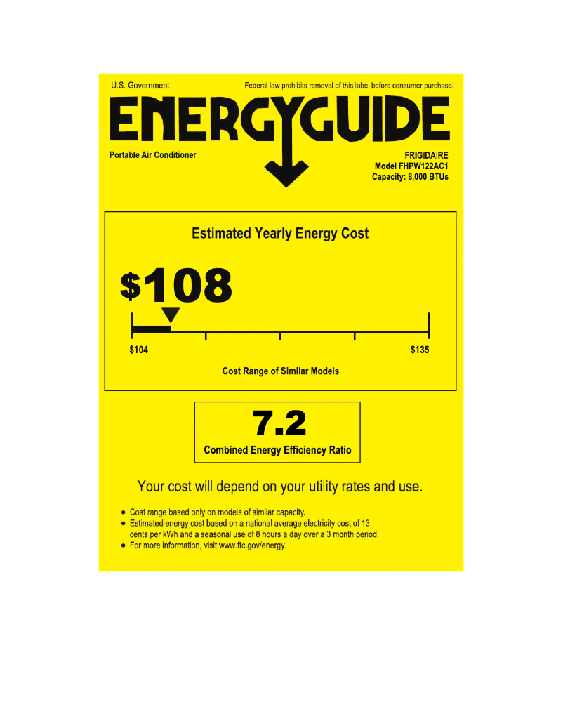 Page n°1 - Label énergétique Frigidaire FHPW122AC1