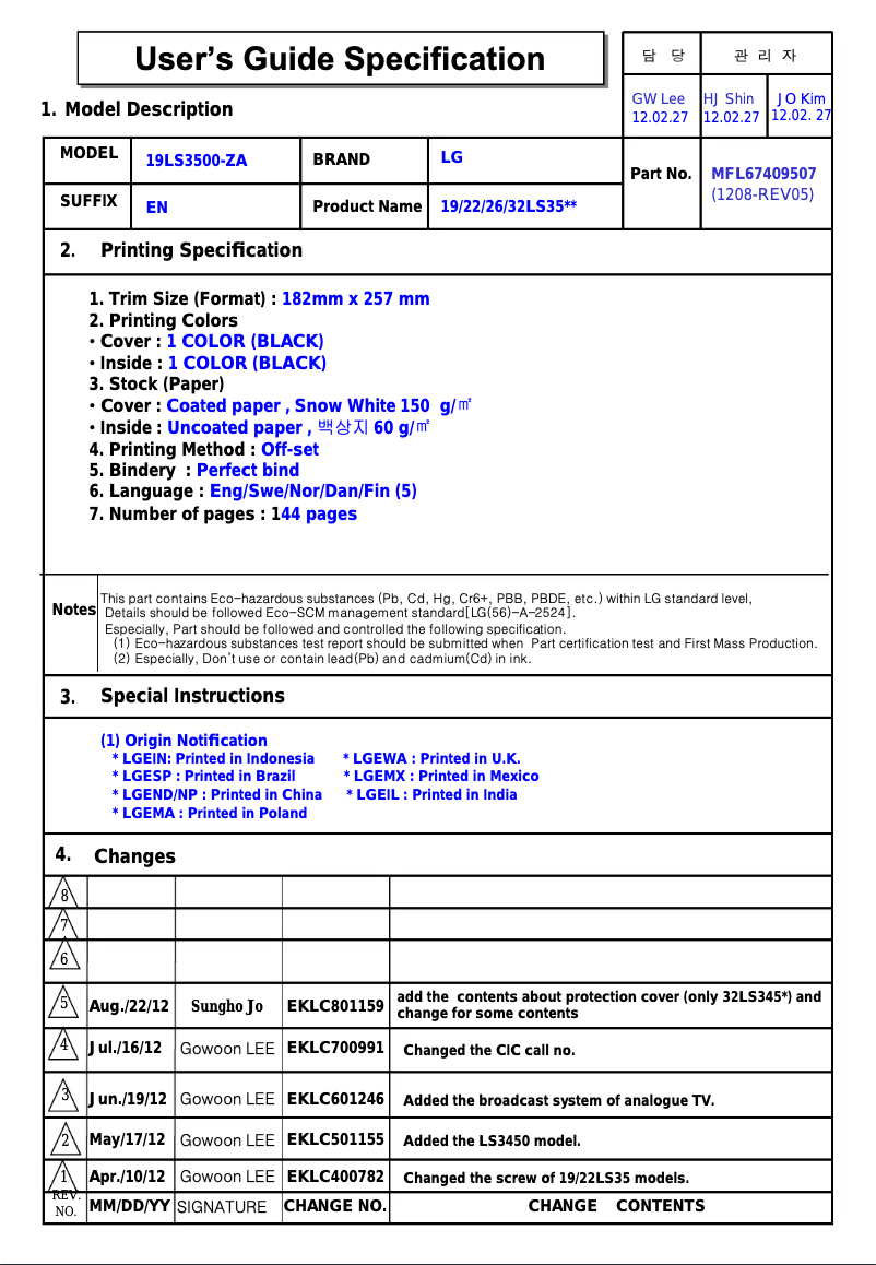 Página 1 del manual Manual de usuario LG 32LS350T