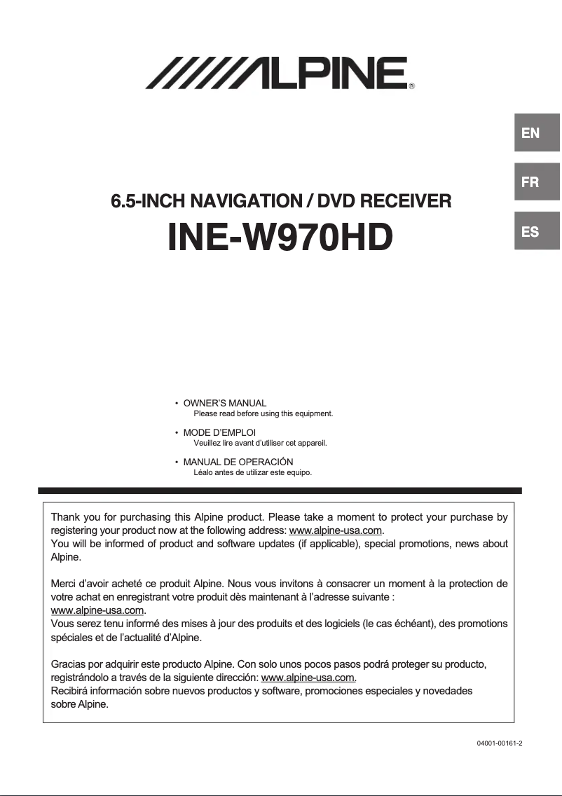 Page 1 de la notice Manuel utilisateur Alpine INE-W970HD