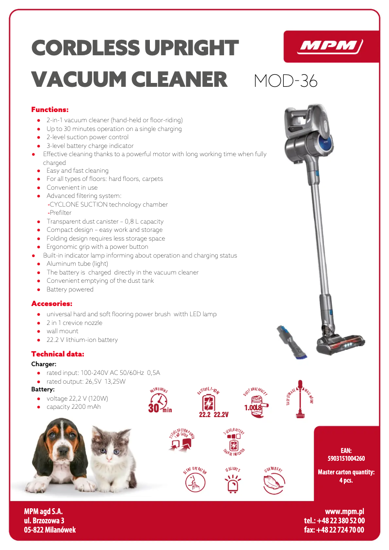 Page 1 de la notice Fiche technique MPM MOD-36