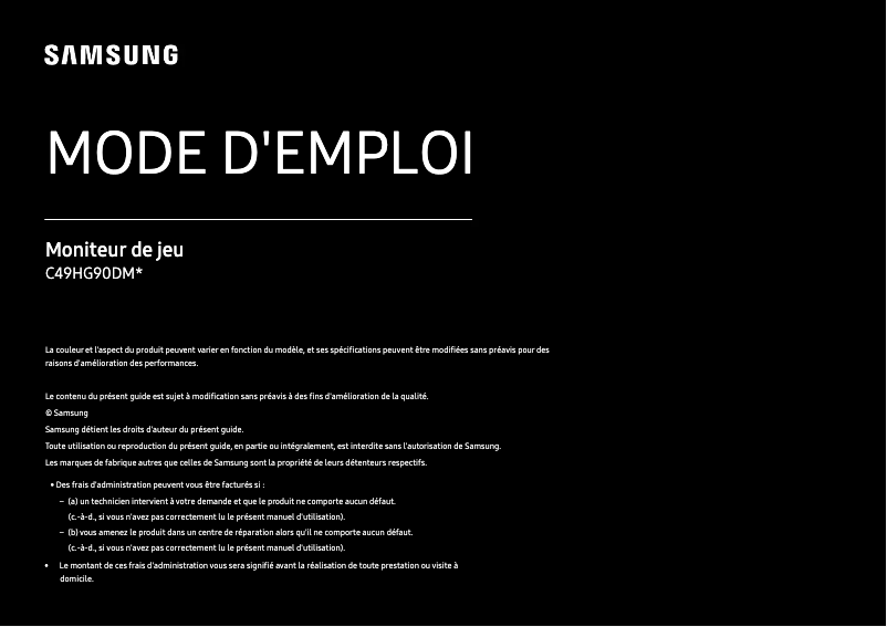 Page 1 de la notice Manuel utilisateur Samsung C49HG90DME