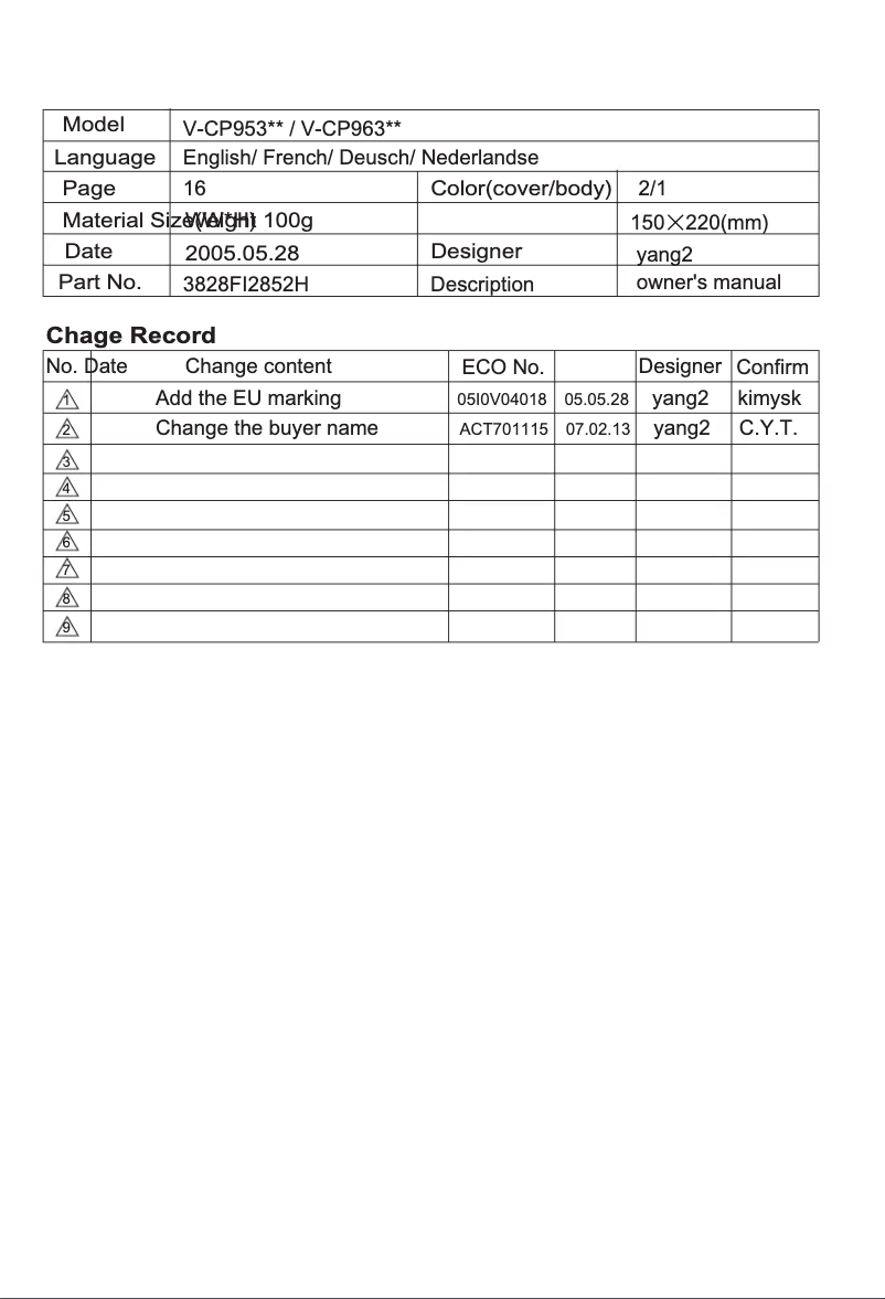 Page n°1 - Manuel utilisateur LG V-CP983STQ