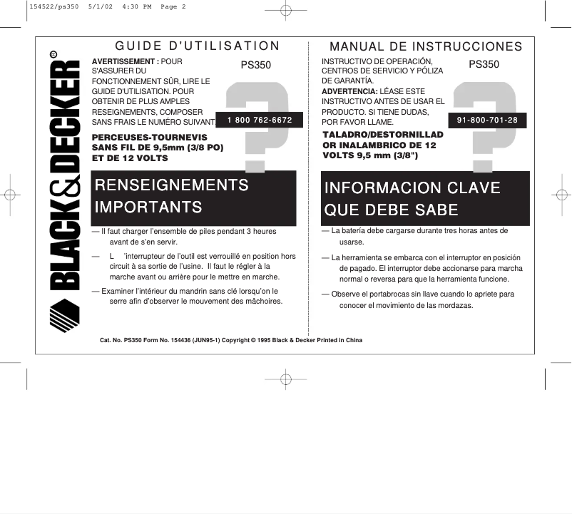 Page 1 de la notice Manuel utilisateur Black & Decker PS350