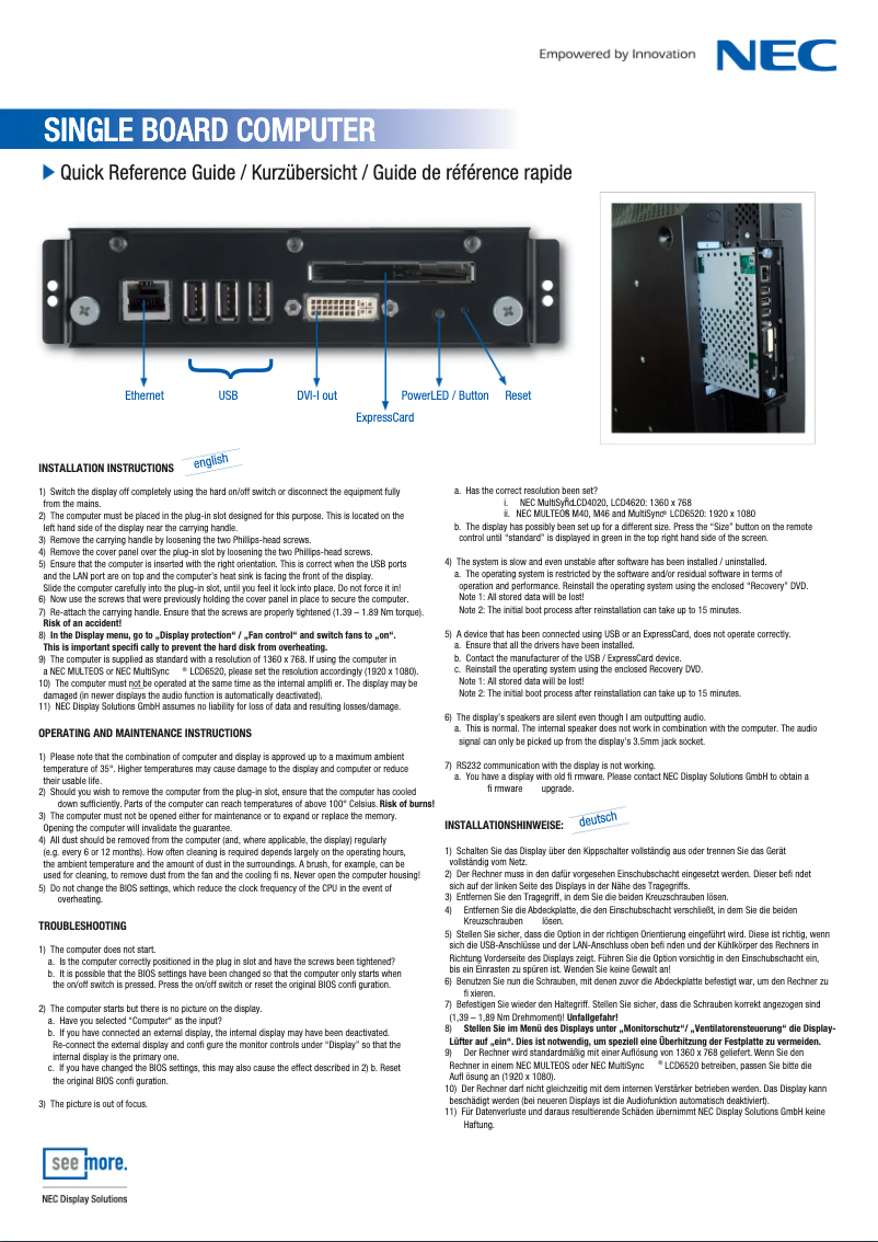 Page n°1 - Manuel utilisateur NEC 100012724