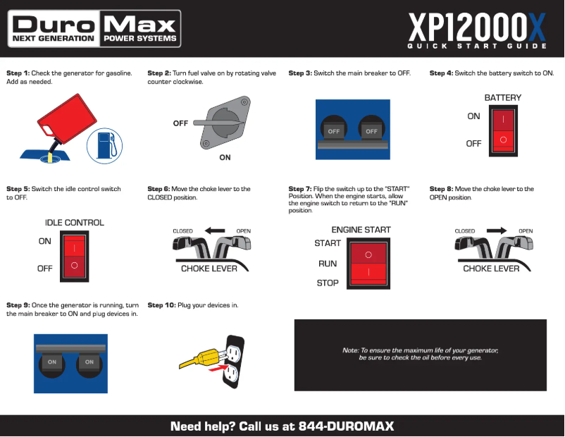 Page n°1 - Guide de démarrage rapide DuroMax XP12000X