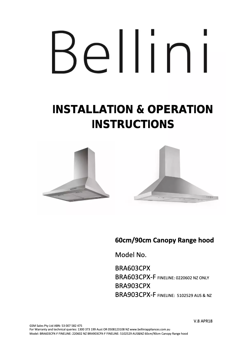 Page n°1 - Manuel utilisateur Bellini BRA603CPX