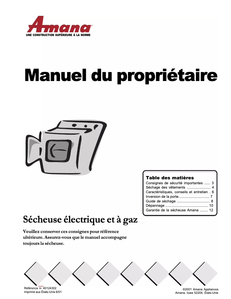 Page 1 de la notice Manuel utilisateur Amana ALE230RCW