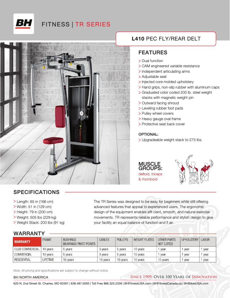 Page 1 de la notice Fiche technique BH Fitness L410