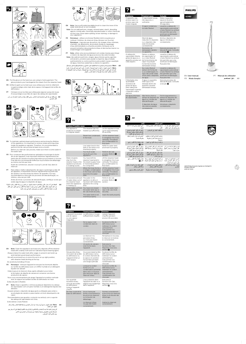 Page 1 de la notice Manuel utilisateur Philips Easy Touch GC482