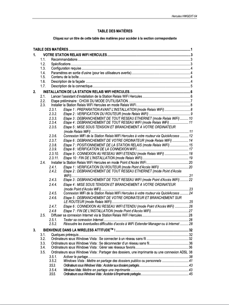 Page 1 de la notice Manuel utilisateur Hercules HWGEXT-54