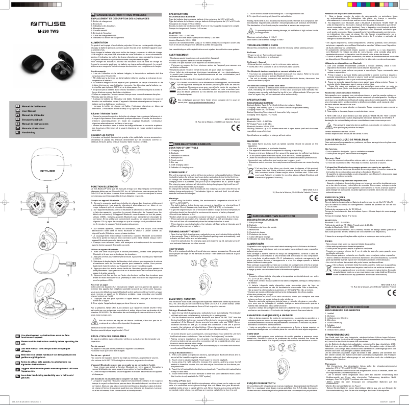 Page n°1 - Manuel utilisateur Muse M-290 TWS