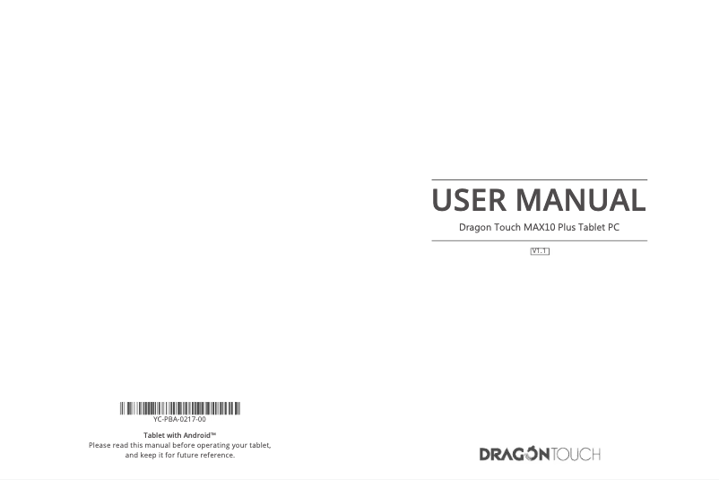 Page 1 de la notice Manuel utilisateur Dragon Touch MAX10 Plus