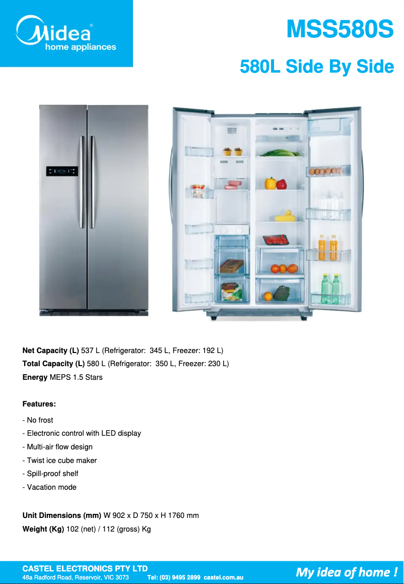 Page n°1 - Fiche technique Midea MSS580W