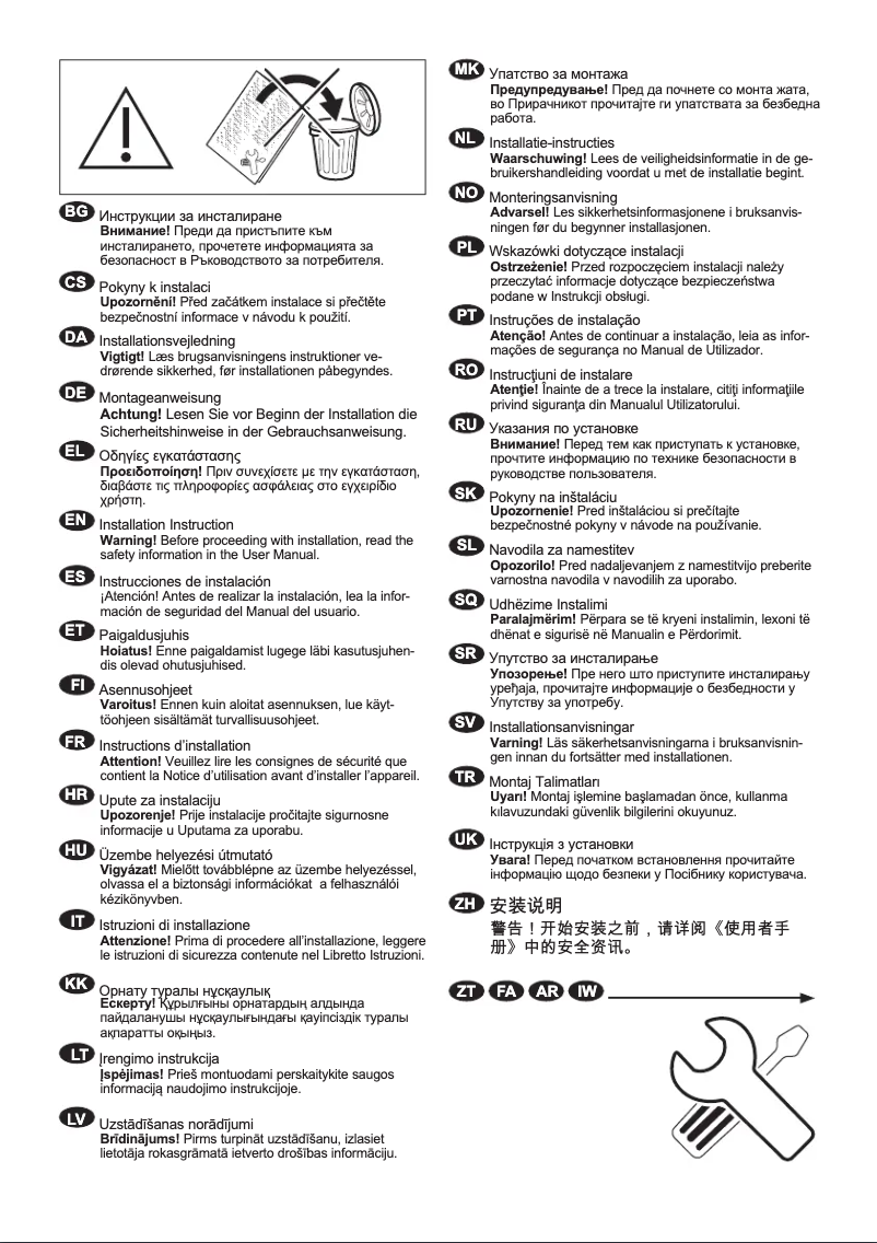 Page 1 de la notice Guide d'installation Electrolux EW6FN448WT