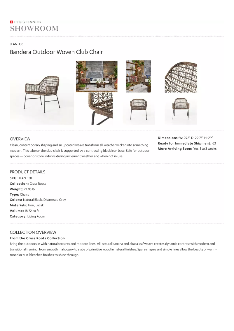 Page 1 de la notice Manuel utilisateur Four Hands Grass Roots JLAN-138