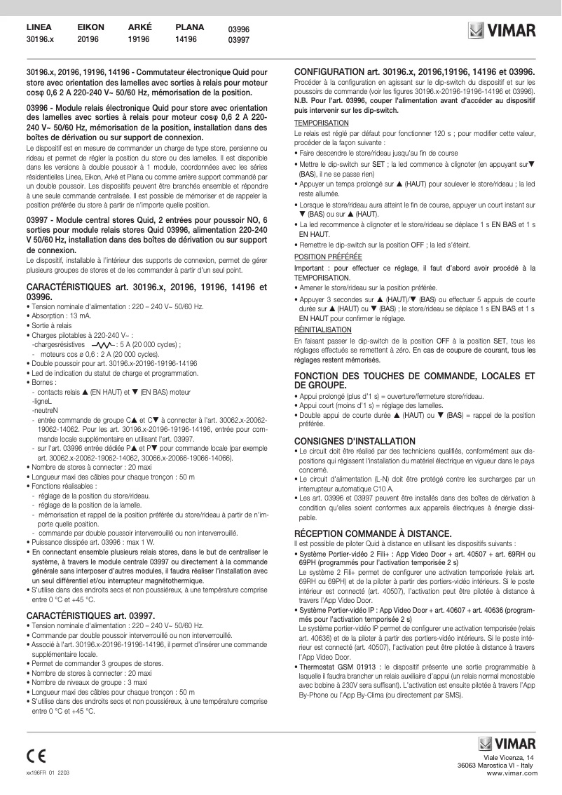 Page n°1 - Manuel utilisateur Vimar 20196.N