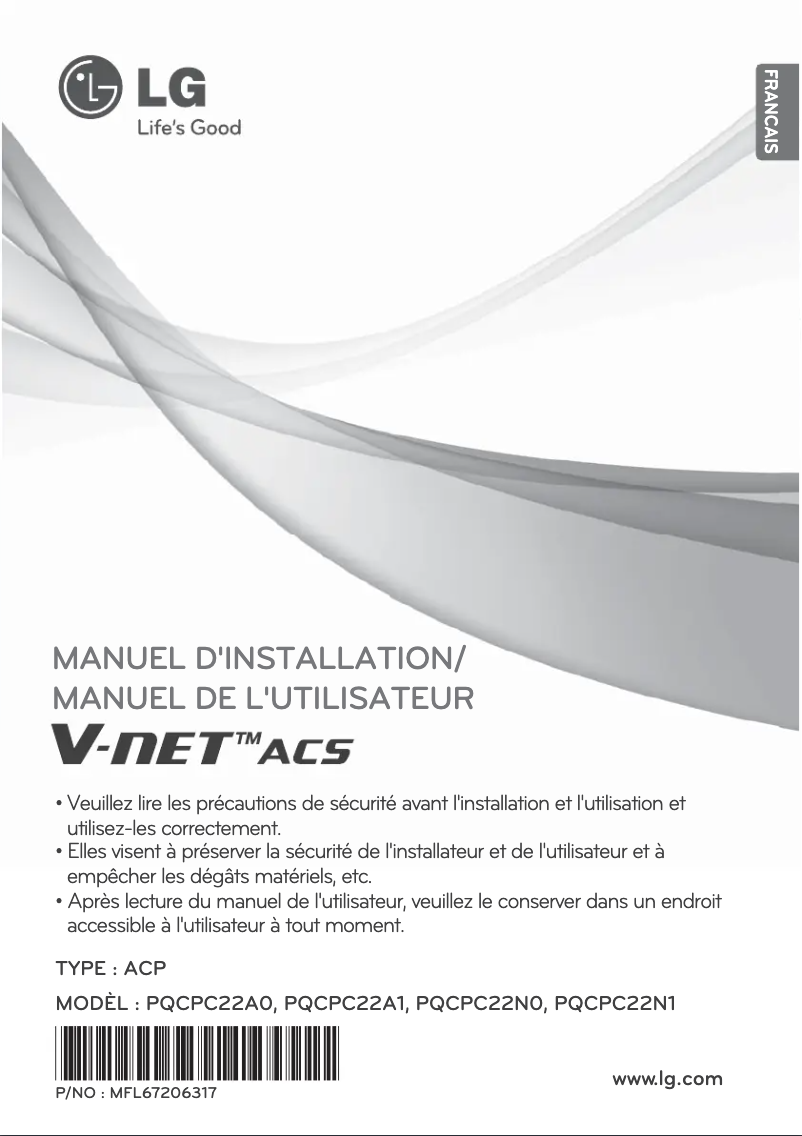 Page 1 de la notice Manuel utilisateur LG PQCPC22N0
