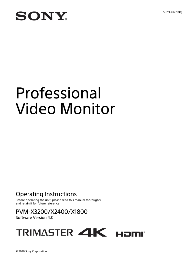 Image de la première page du manuel de l'appareil PVM-X2400