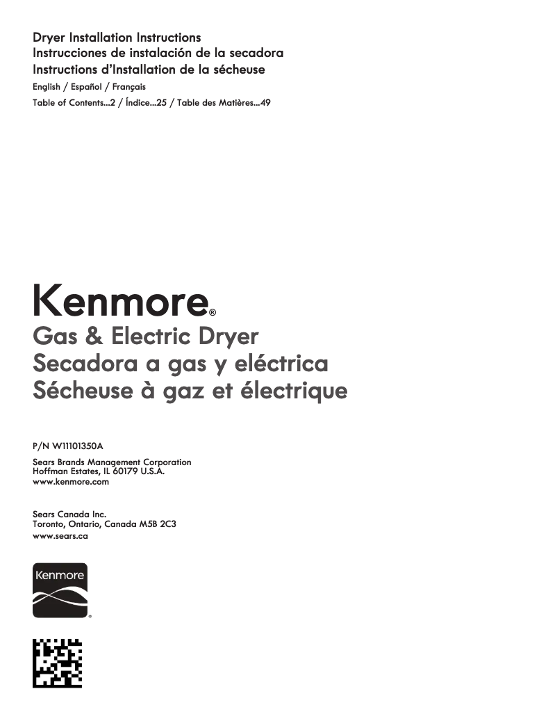 Page 1 de la notice Manuel utilisateur Kenmore 75232