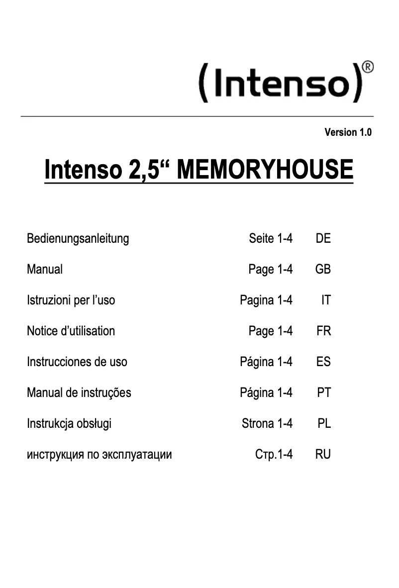 Page n°1 - Manuel utilisateur Intenso Memory House