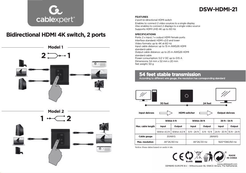 Image de la première page du manuel de l'appareil DSW-HDMI-21