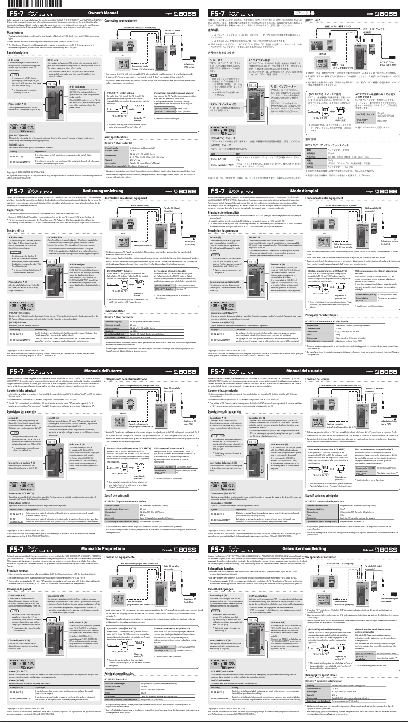 Page 1 de la notice Manuel utilisateur Boss FS-7