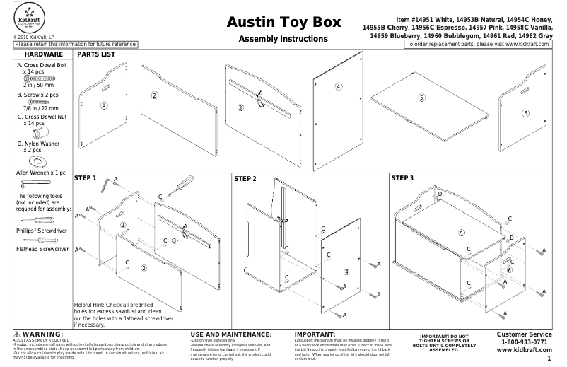 Page n°1 - Manuel utilisateur KidKraft Austin Toy Box 14951