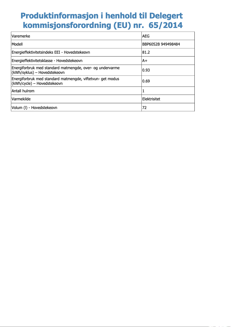 Page 1 de la notice Fiche technique AEG BBP6052B