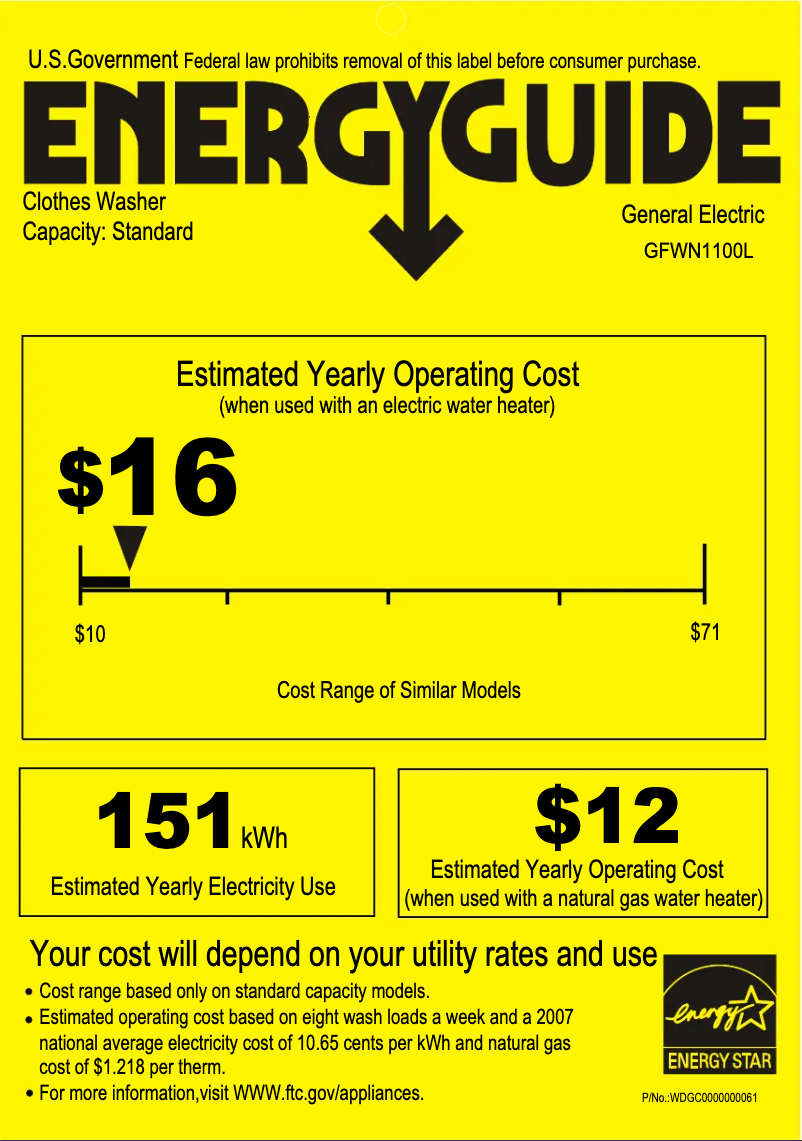 Page n°1 - Label énergétique GE GFWN1100LWW
