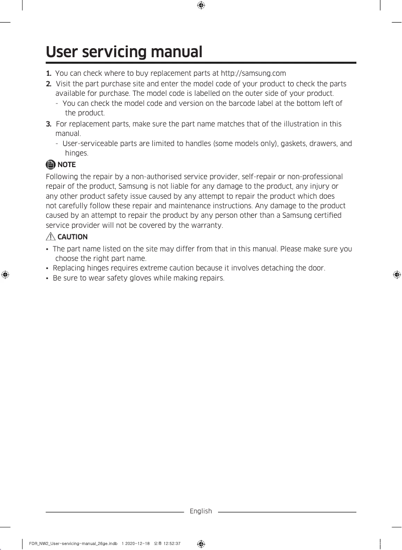 Page 1 de la notice Manuel utilisateur Samsung RF62HERS