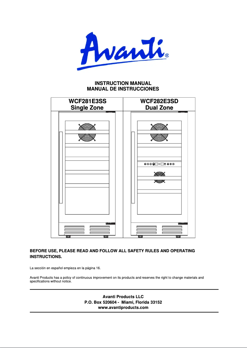 Image de la première page du manuel de l'appareil WCF281E3SS