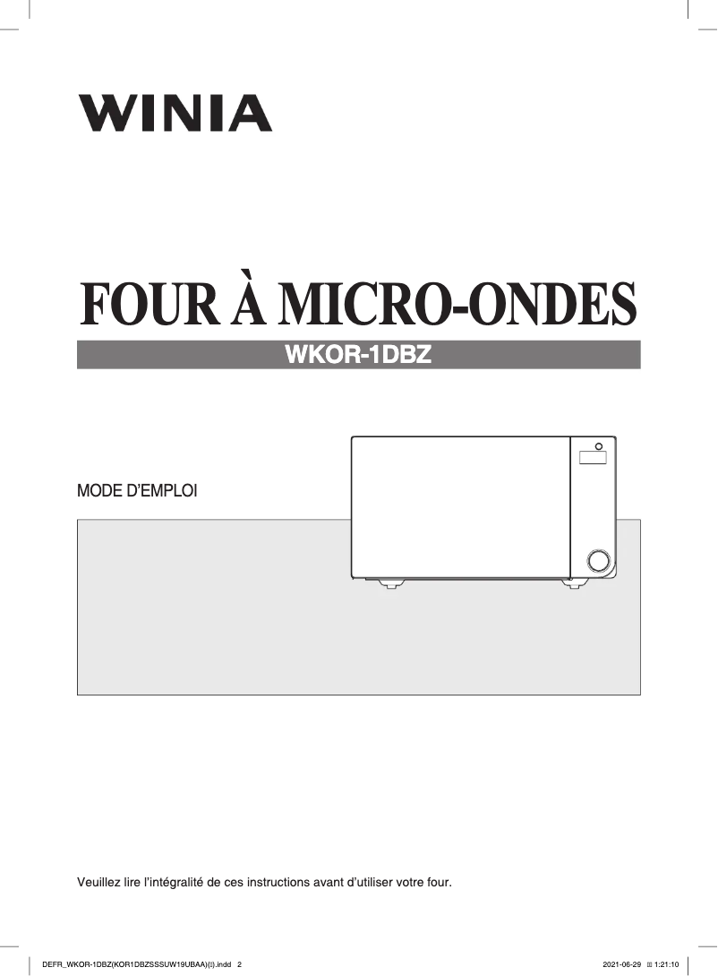 Page n°1 - Manuel utilisateur Winia WKOR-1DBZ