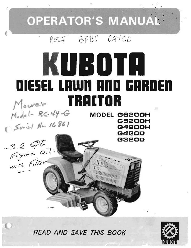 Page n°1 - Manuel utilisateur Kubota G6200
