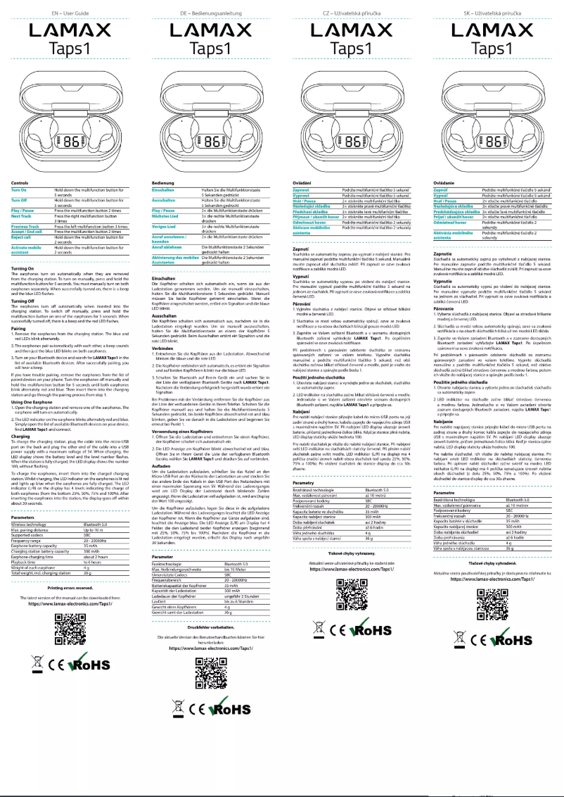 Page n°1 - Manuel utilisateur Lamax Taps1