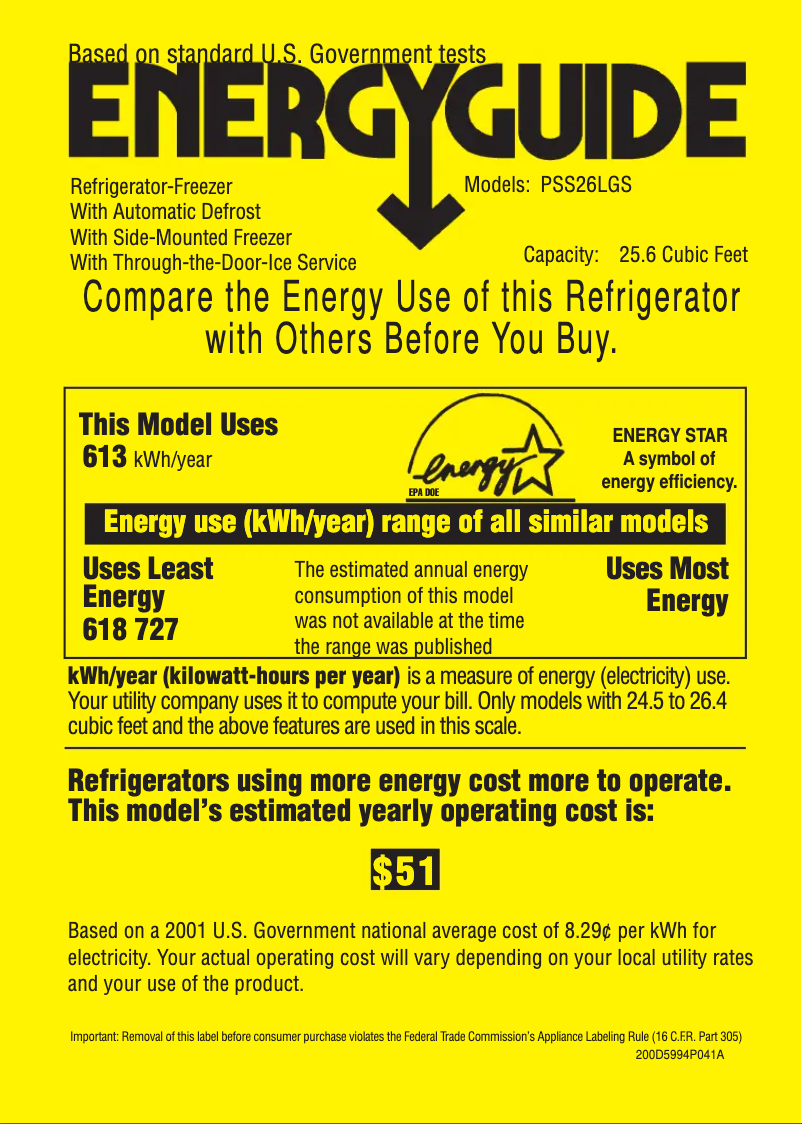 Page 1 de la notice Label énergétique GE Profile PSS26LGSCC