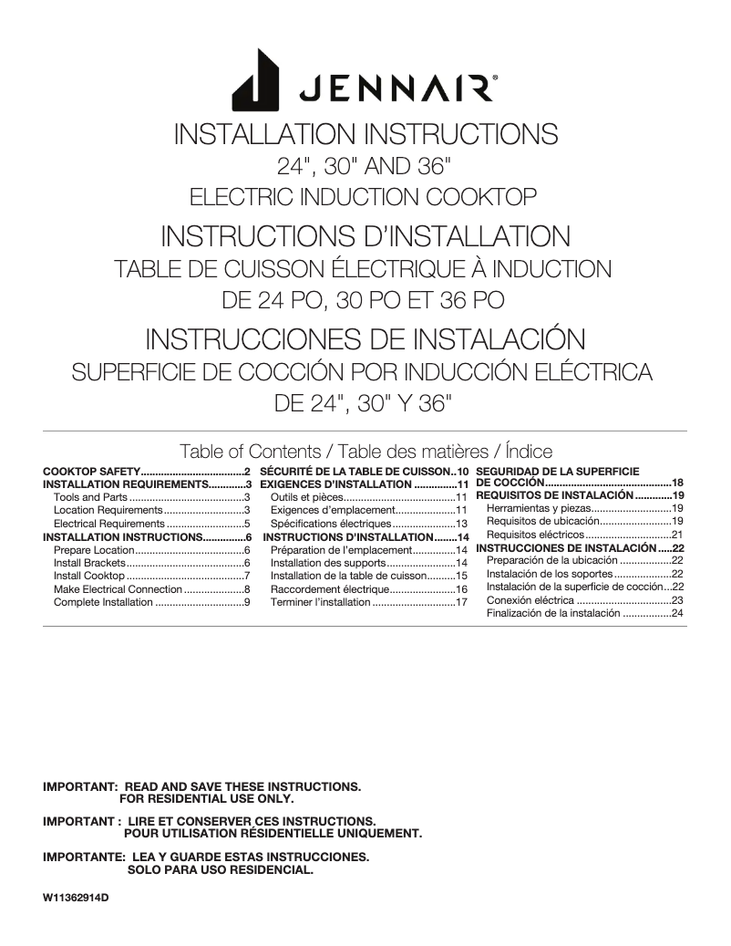 Page 1 de la notice Guide d'installation Jenn-Air JIC4324KB