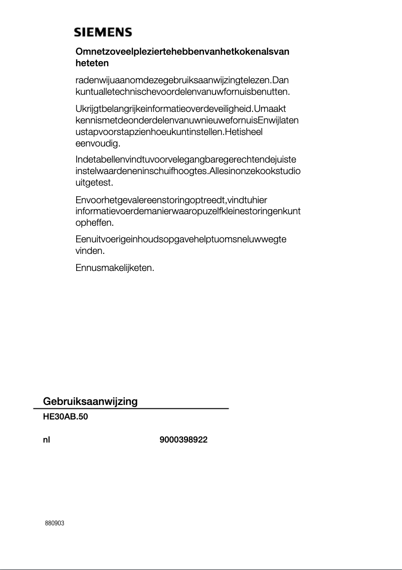 Page 1 de la notice Mode d'emploi Siemens HE30AB550