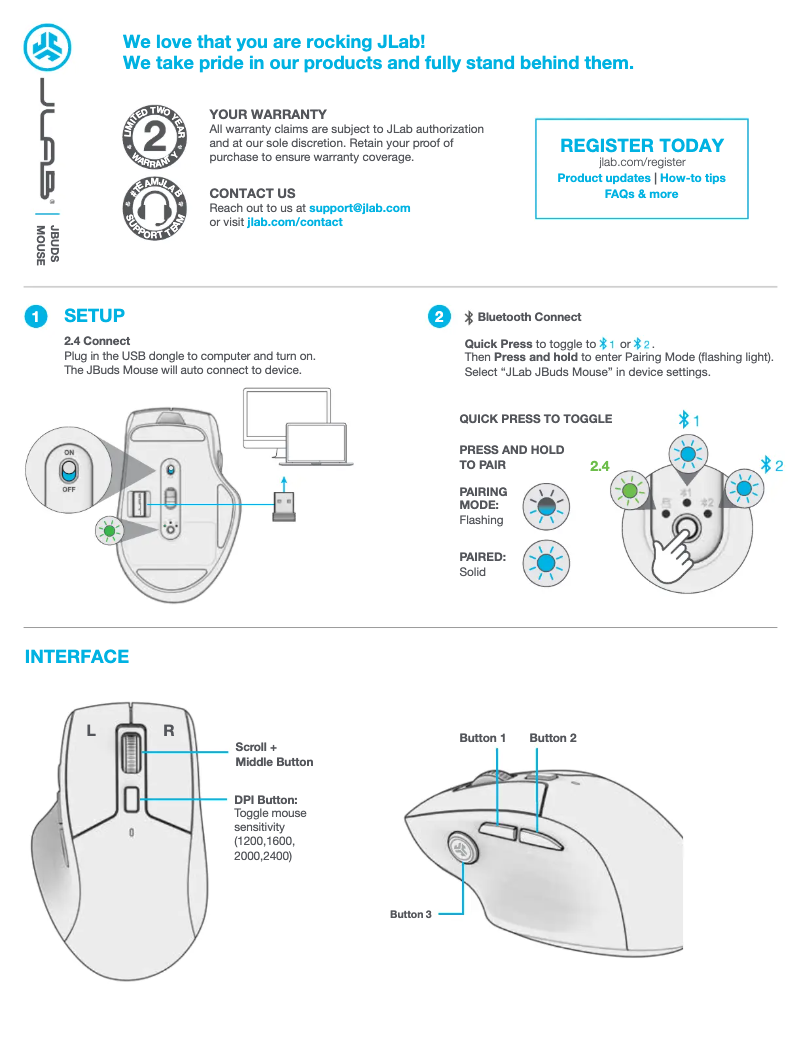 Page n°1 - Manuel utilisateur JLab JBuds Mouse