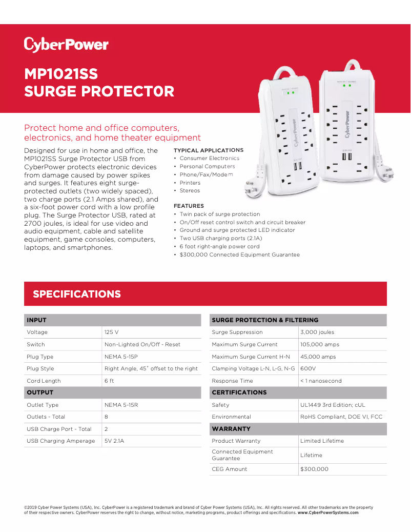 Page 1 de la notice Fiche technique CyberPower MP1021SS