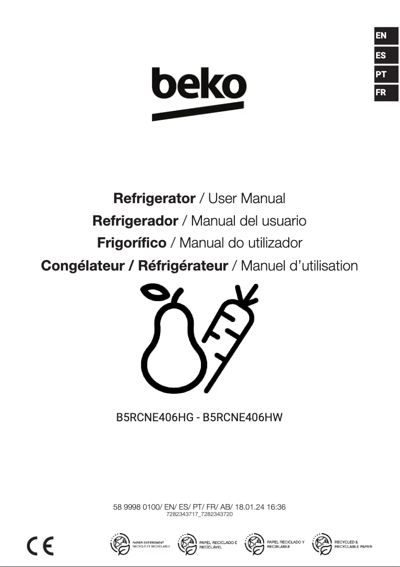 Page 1 de la notice Manuel utilisateur Beko B5RCNE406HG